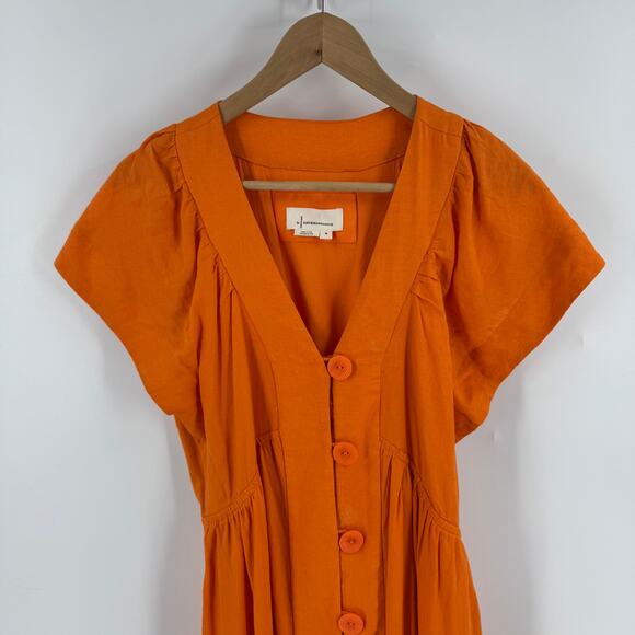 By Anthropologie Renee Flutter Sleeve Linen Blend Mini Dress Orange Size M - Picture 5 of 12